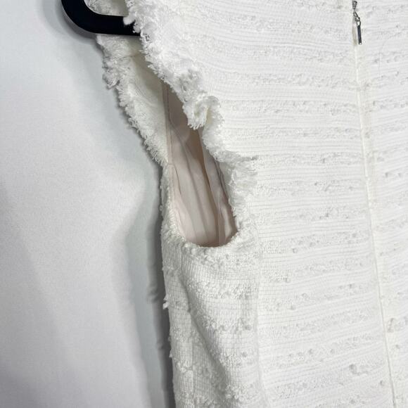 Rebecca Taylor 4 Snow Tweed V Neck Sleeveless Dress Striped Motif Cotton White - Picture 15 of 16